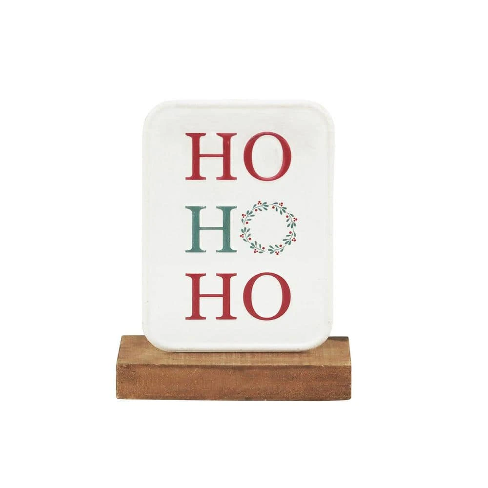 7.8 7 5 In. HO HO HO Christmas Tabletop Metal Sign With Solid Wood Stand 1 7.8 7 5 In. HO HO HO Christmas Tabletop Metal Sign With Solid Wood Stand