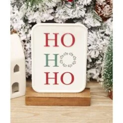 7.8 7 5 In. HO HO HO Christmas Tabletop Metal Sign With Solid Wood Stand 8 7.8 7 5 In. HO HO HO Christmas Tabletop Metal Sign With Solid Wood Stand -Northlight Shop christmas centerpieces uh335 c3 1000