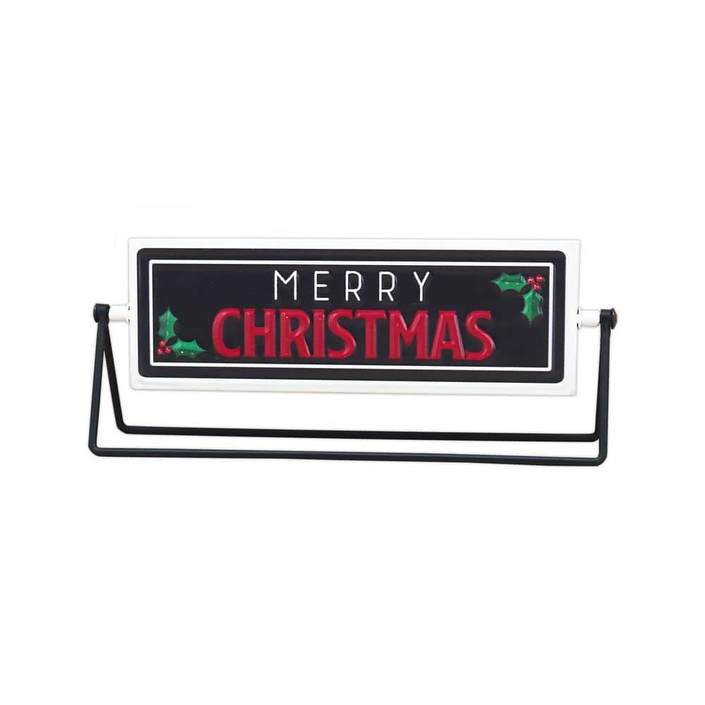 4.875 In. Merry Christmas Or Ho Ho Ho Metal Rotating Tabletop Sign 1 4.875 In. Merry Christmas Or Ho Ho Ho Metal Rotating Tabletop Sign