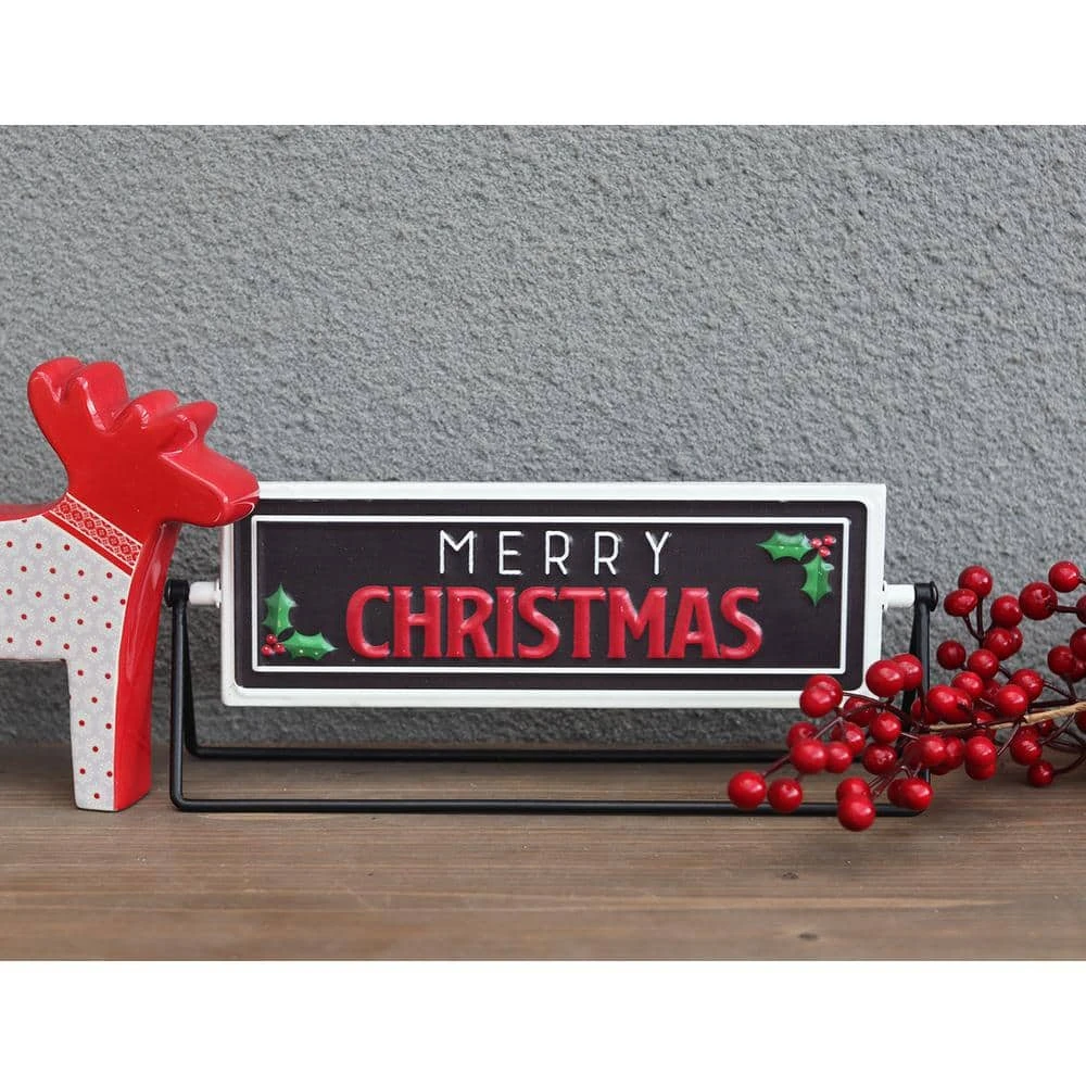 4.875 In. Merry Christmas Or Ho Ho Ho Metal Rotating Tabletop Sign 2 4.875 In. Merry Christmas Or Ho Ho Ho Metal Rotating Tabletop Sign - Image 2