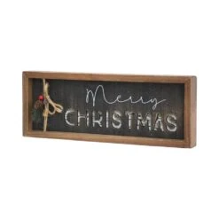 5.87 5 In. Brown Frame Black Background Wood Merry Christmas Tabletop Sign