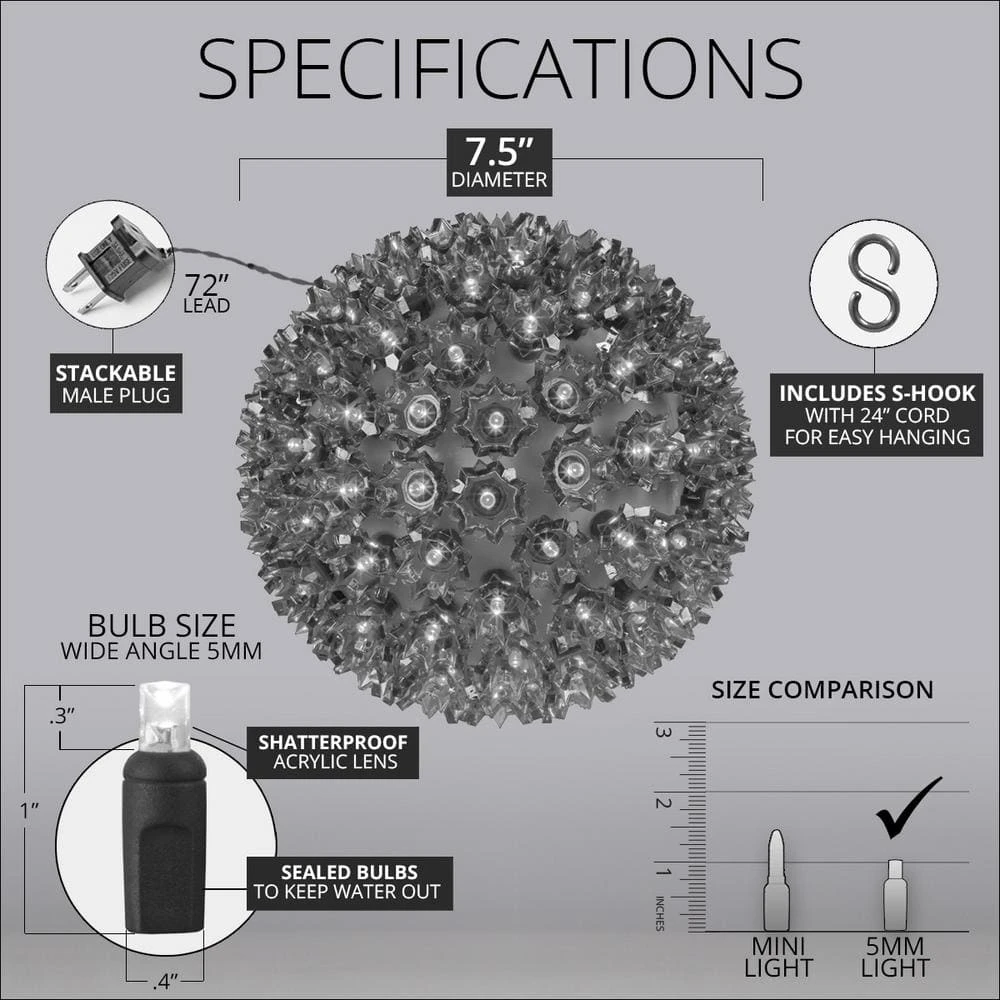 7.5 In. 120-Light LED Blue Decorative Starlight Sphere 4 7.5 In. 120-Light LED Blue Decorative Starlight Sphere - Image 4