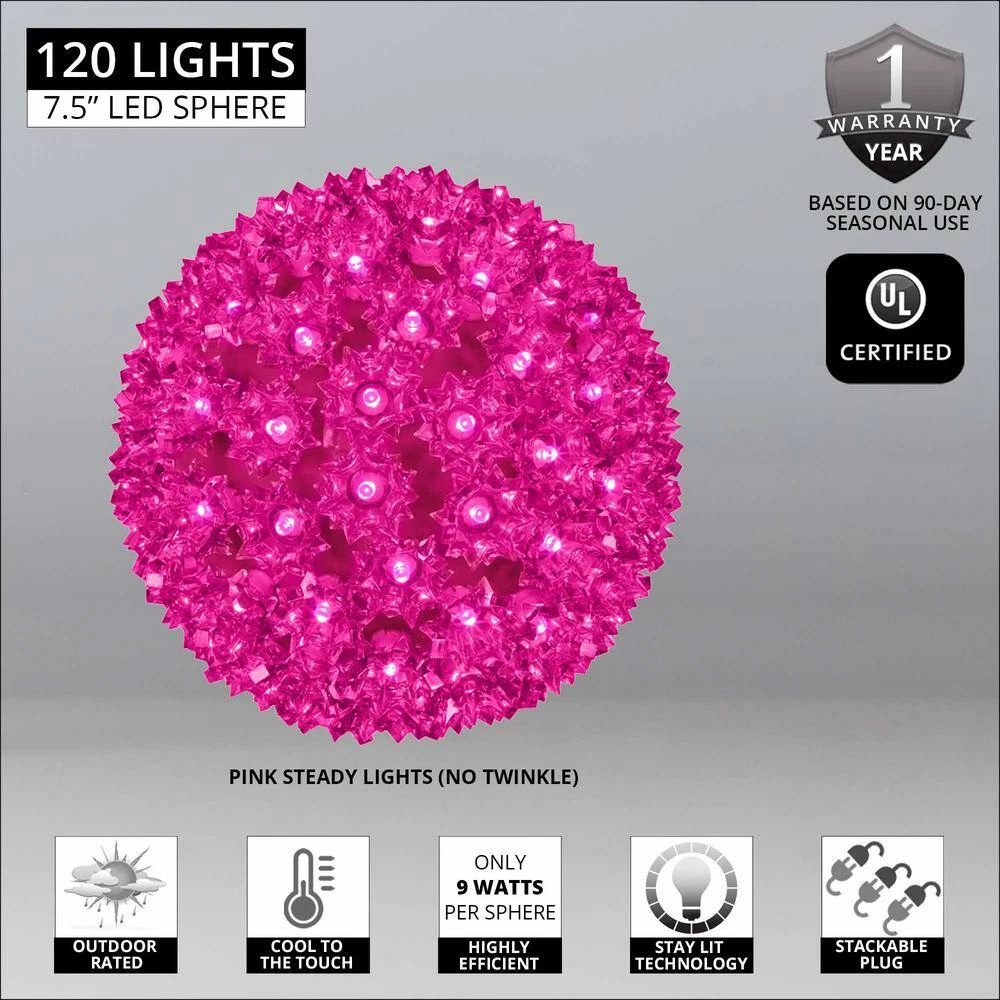 7.5 In. 120-Light LED Pink Decorative Starlight Sphere 3 7.5 In. 120-Light LED Pink Decorative Starlight Sphere - Image 3