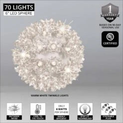 6 In. 70-Light LED Warm White Twinkle Starlight Sphere -Northlight Shop christmas novelty lights 76542 4f 1000