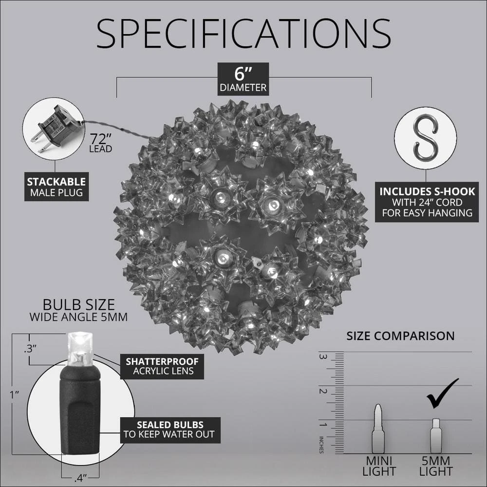 6 In. 70-Light LED Cool White Twinkle Starlight Sphere 5 6 In. 70-Light LED Cool White Twinkle Starlight Sphere - Image 5