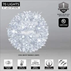 6 In. 70-Light LED Cool White Twinkle Starlight Sphere 8 6 In. 70-Light LED Cool White Twinkle Starlight Sphere -Northlight Shop christmas novelty lights 76548 4f 1000
