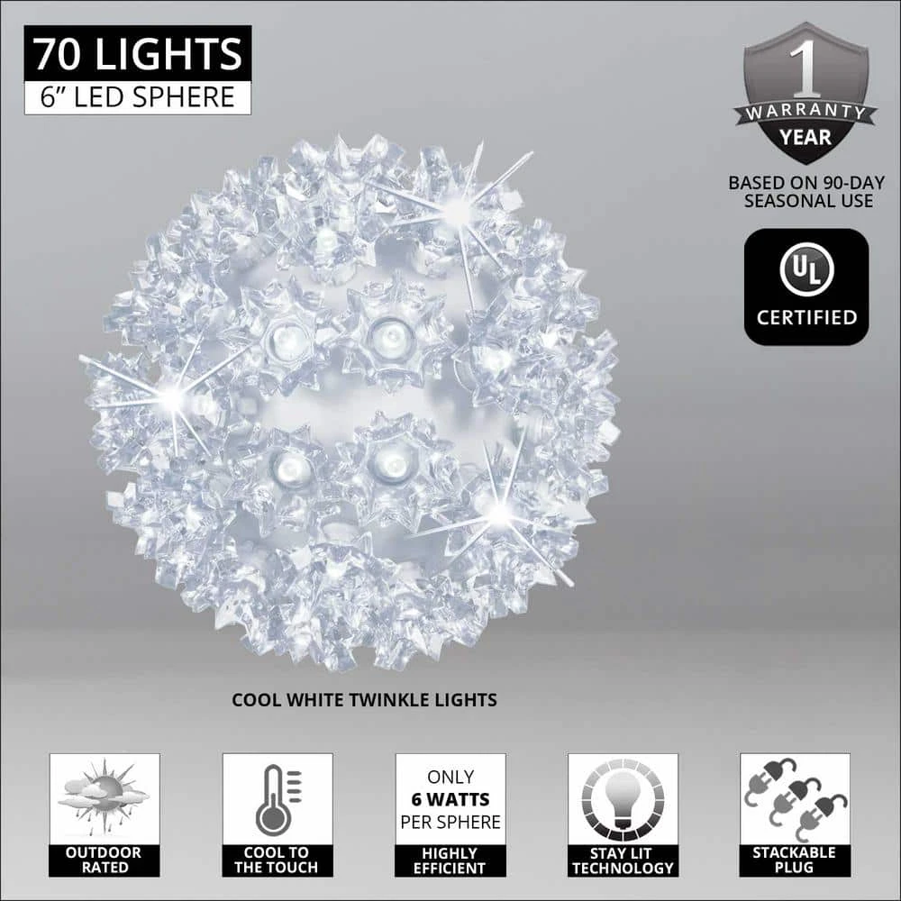 6 In. 70-Light LED Cool White Twinkle Starlight Sphere 4 6 In. 70-Light LED Cool White Twinkle Starlight Sphere - Image 4