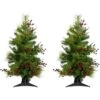3 Ft. Red Berry Mixed Pine Artificial Christmas Tree With LED Lights (Set Of 2)