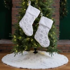48 In. Tree Skirt/2 Stocking White Plush With Snowflake Christmas Decoration (Set Of 3) -Northlight Shop christmas tree skirts 2004700086 31 1000
