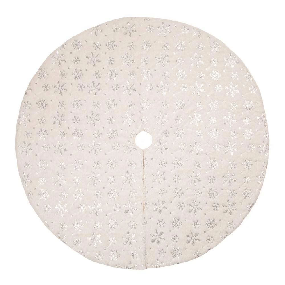 48 In. D Christmas Tree Skirt And 2-Pack Stocking White Plush With Snowflake (Set Of 3) 4 48 In. D Christmas Tree Skirt And 2-Pack Stocking White Plush With Snowflake (Set Of 3) - Image 4