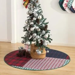 48 In. Knox Plaid Polyester Microfiber Quilted Tree Skirt -Northlight Shop christmas tree skirts cl200mu21 31 1000
