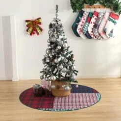 48 In. Knox Plaid Polyester Microfiber Quilted Tree Skirt -Northlight Shop christmas tree skirts cl200mu21 66 1000