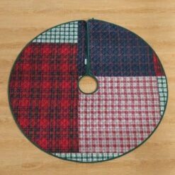 48 In. Knox Plaid Polyester Microfiber Quilted Tree Skirt -Northlight Shop christmas tree skirts cl200mu21 c3 1000