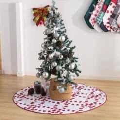 48 In. Holiday Ring Polyester Microfiber Quilted Tree Skirt -Northlight Shop christmas tree skirts cl205rd21 31 1000