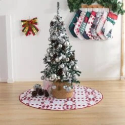 48 In. Holiday Ring Polyester Microfiber Quilted Tree Skirt -Northlight Shop christmas tree skirts cl205rd21 fa 1000