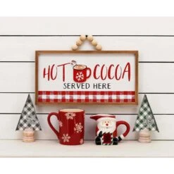 8.5 In. Wood Christmas Hot Cocoa Served Here Wall Hanging Sign With Wood Bead Hanger -Northlight Shop christmas wall decorations sg2207 4f 1000