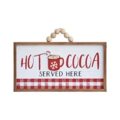 8.5 In. Wood Christmas Hot Cocoa Served Here Wall Hanging Sign With Wood Bead Hanger