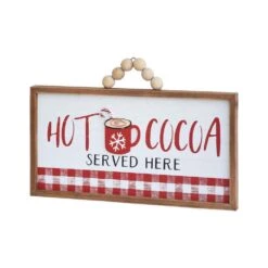8.5 In. Wood Christmas Hot Cocoa Served Here Wall Hanging Sign With Wood Bead Hanger -Northlight Shop christmas wall decorations sg2207 c3 1000