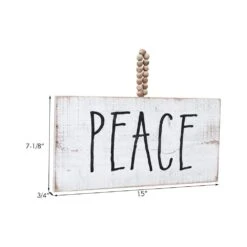 7.125 In. Peace White Wood Christmas Wall Sign With Natural Wood Bead String -Northlight Shop christmas wall decorations uh354 44 1000