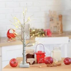 2 Ft. Pre-Lit White Twig Birch Tree Battery Powered For Christmas Set Of 2 -Northlight Shop costway christmas centerpieces 2 ms2j 34 a66 4f 1000