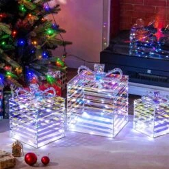 3-Pieces 90-Count LED Lighted White Christmas Gift Boxes Decorations -Northlight Shop costway christmas novelty lights hcst04318 44 1000