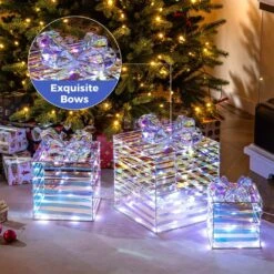 3-Pieces 90-Count LED Lighted White Christmas Gift Boxes Decorations -Northlight Shop costway christmas novelty lights hcst04318 fa 1000