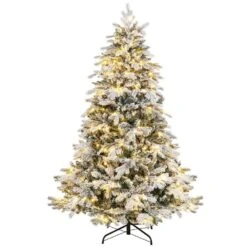 6 Ft. Pre-lit Snow Flocked Hinged Artificial Christmas Tree With 260 LED Lights