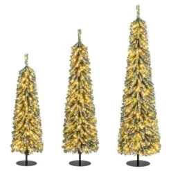 4 Ft. 5 Ft. 6 Ft. PreLit Artificial Christmas Tree With Realistic Accumulated Snow (Set Of 3)