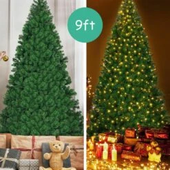 9 Ft. Pre-Lit PVC Artificial Christmas Tree Hinged With 700 LED Lights And Stand -Northlight Shop costway pre lit christmas trees ms2j 12j 3 44 1000