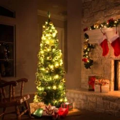 7 Ft. PVC Unlit Slim Pencil Artificial Christmas Tree With Stand Home Holiday Green -Northlight Shop costway unlit christmas trees ghm0301 31 1000