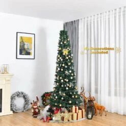 7 Ft. PVC Unlit Slim Pencil Artificial Christmas Tree With Stand Home Holiday Green -Northlight Shop costway unlit christmas trees ghm0301 4f 1000