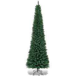 7 Ft. PVC Unlit Slim Pencil Artificial Christmas Tree With Stand Home Holiday Green