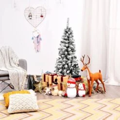 4.5 Ft. White Unlit Light Type Flocked Classic Pencil Artificial Christmas Tree With 242 Tips 13 4.5 Ft. White Unlit Light Type Flocked Classic Pencil Artificial Christmas Tree With 242 Tips -Northlight Shop costway unlit christmas trees ms2j 2871 31 1000