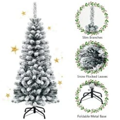 4.5 Ft. White Unlit Light Type Flocked Classic Pencil Artificial Christmas Tree With 242 Tips 9 4.5 Ft. White Unlit Light Type Flocked Classic Pencil Artificial Christmas Tree With 242 Tips -Northlight Shop costway unlit christmas trees ms2j 2871 4f 1000