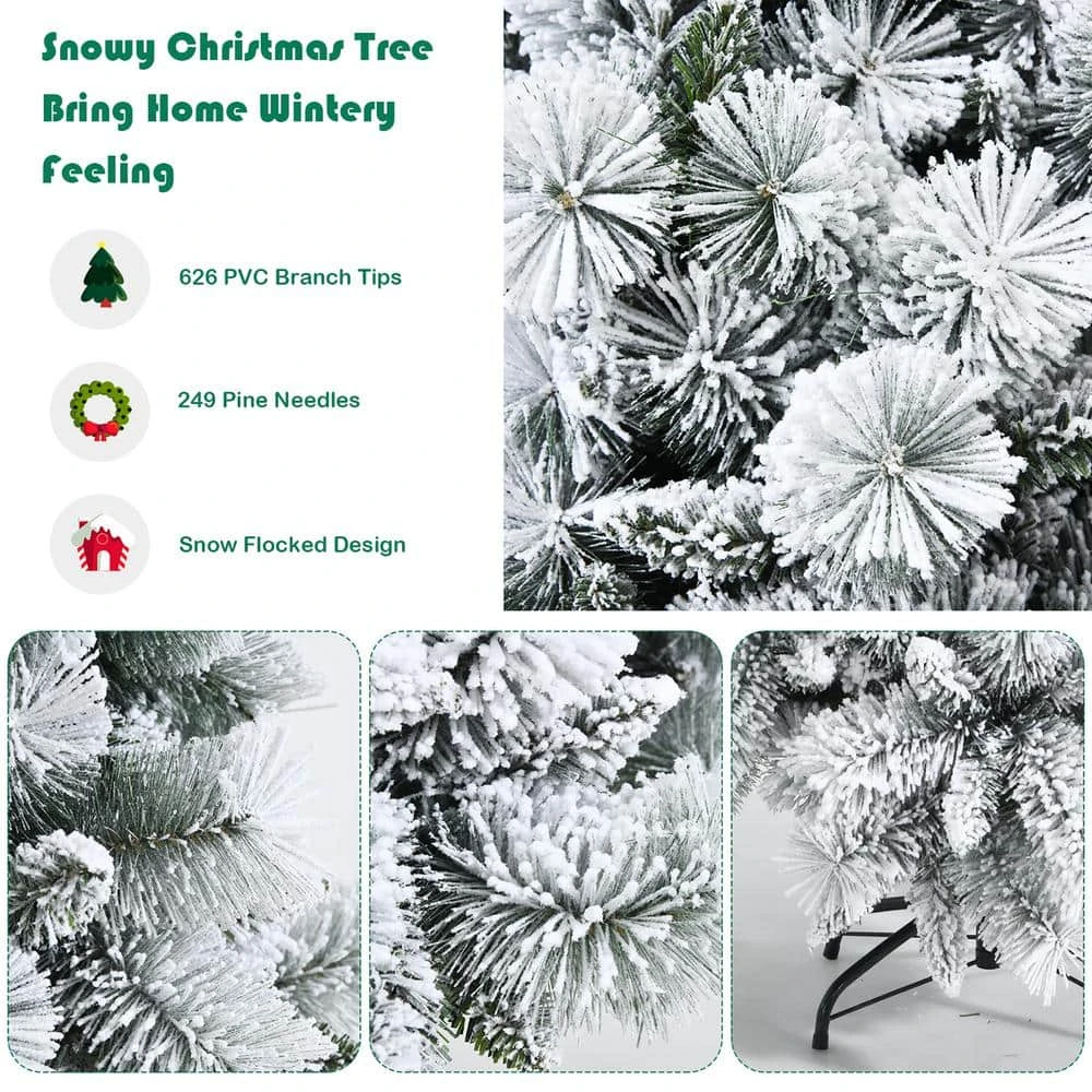 7 Ft. White Unlit Snow Flocked Hinged Slim Artificial Christmas Tree W/Pine Needles 8 7 Ft. White Unlit Snow Flocked Hinged Slim Artificial Christmas Tree W/Pine Needles - Image 8