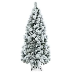7 Ft. White Unlit Snow Flocked Hinged Slim Artificial Christmas Tree W/Pine Needles