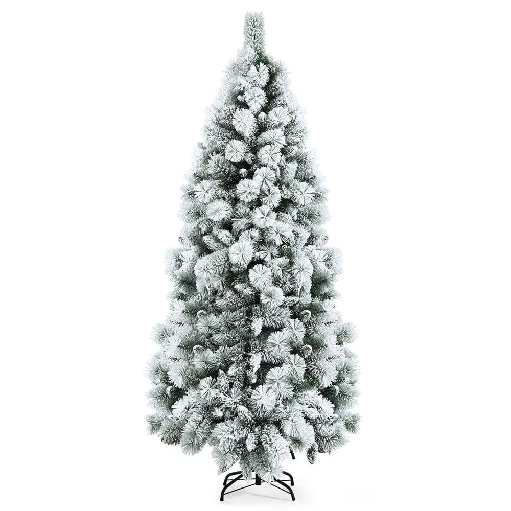 7 Ft. White Unlit Snow Flocked Hinged Slim Artificial Christmas Tree W/Pine Needles 1 7 Ft. White Unlit Snow Flocked Hinged Slim Artificial Christmas Tree W/Pine Needles