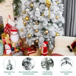 7 Ft. White Unlit Snow Flocked Hinged Slim Artificial Christmas Tree W/Pine Needles 13 7 Ft. White Unlit Snow Flocked Hinged Slim Artificial Christmas Tree W/Pine Needles -Northlight Shop costway unlit christmas trees ms2j 3556 66 1000