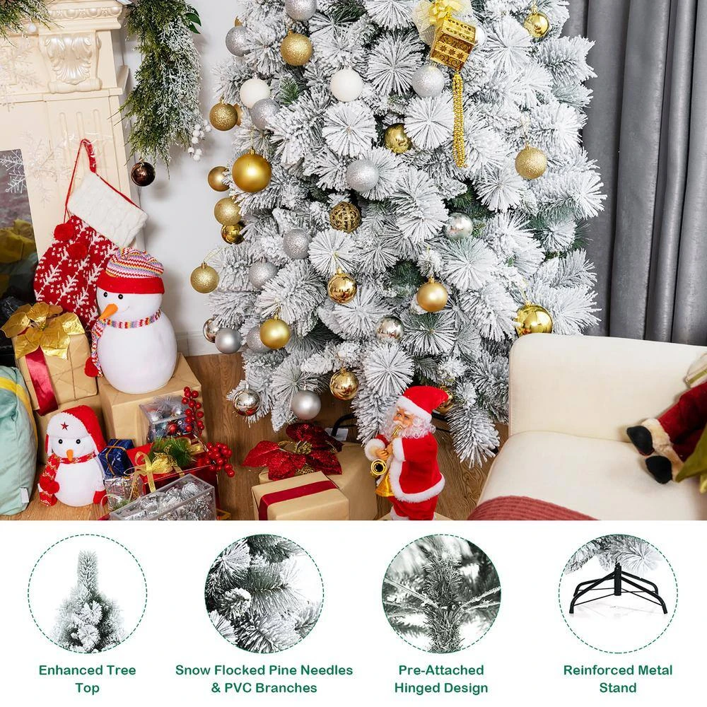 7 Ft. White Unlit Snow Flocked Hinged Slim Artificial Christmas Tree W/Pine Needles 4 7 Ft. White Unlit Snow Flocked Hinged Slim Artificial Christmas Tree W/Pine Needles - Image 4