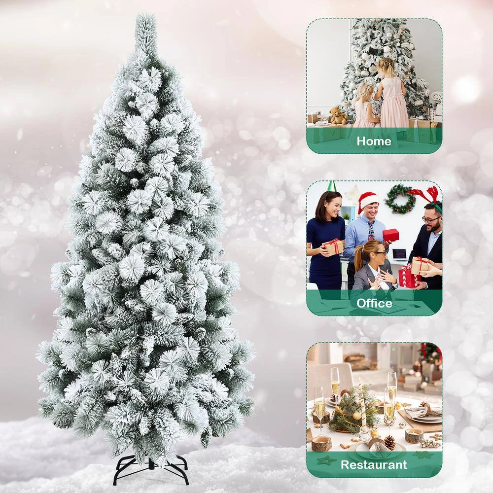7 Ft. White Unlit Snow Flocked Hinged Slim Artificial Christmas Tree W/Pine Needles 10 7 Ft. White Unlit Snow Flocked Hinged Slim Artificial Christmas Tree W/Pine Needles - Image 10