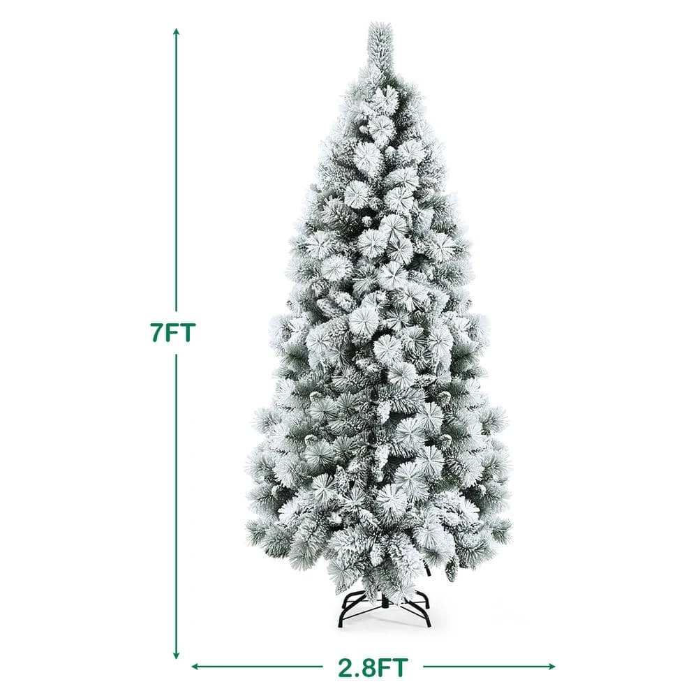 7 Ft. White Unlit Snow Flocked Hinged Slim Artificial Christmas Tree W/Pine Needles 5 7 Ft. White Unlit Snow Flocked Hinged Slim Artificial Christmas Tree W/Pine Needles - Image 5