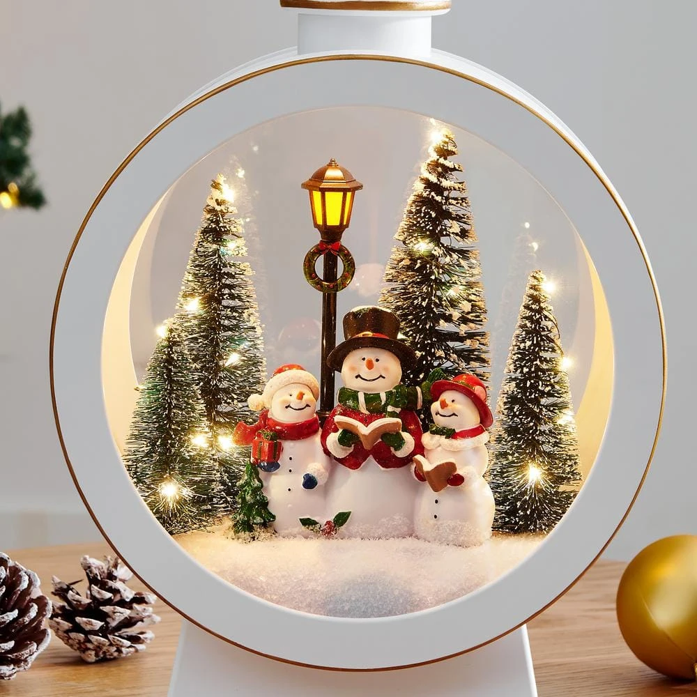 Tabletop White Christmas Holiday Winter Snowman Scene Diorama Lighted Lantern Decoration - Oval 4 Tabletop White Christmas Holiday Winter Snowman Scene Diorama Lighted Lantern Decoration - Oval - Image 4