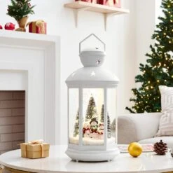 Tabletop Christmas Holiday Winter Scene Falling Snow Music Snowglobe Diorama Lit Lantern Decoration - White -Northlight Shop danya b christmas centerpieces uw1216wh 31 1000