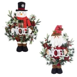 Evergreen 18 In. Noel Santa And Snowman Standing Plush LED Decor
