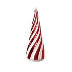 12 In. LED Red And White Striped Trees Christmas Table Decor, (Set Of 2)