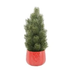 12 In. H Fake Tabletop Christmas Tree In Sweater Ceramic Pot