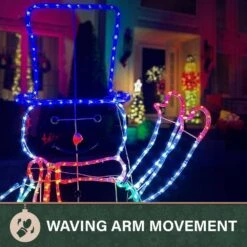 5-Ft. Prelit LED Christmas Snowman With Waving Arm Movement, Colorful Light Up Decoration -Northlight Shop fraser hill farm christmas novelty lights ffchled060 sn2 mlt a0 1000