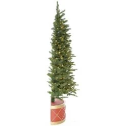 6.5 Ft. Green Half Artificial Christmas Tree With Drum Pot And LED Lights