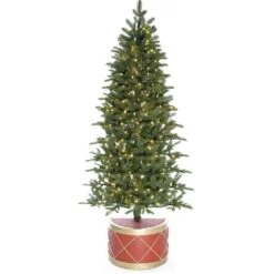 6.5 Ft. Green Half Artificial Christmas Tree With Drum Pot And LED Lights -Northlight Shop fraser hill farm pre lit christmas trees ffhtc065 5gr a0 1000