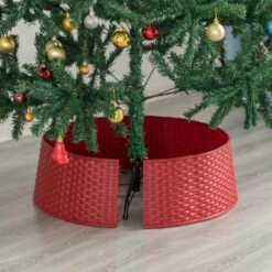 Red Plastic Large Rattan Christmas Tree Skirt -Northlight Shop gardenised christmas tree skirts qi003957 rd fa 1000